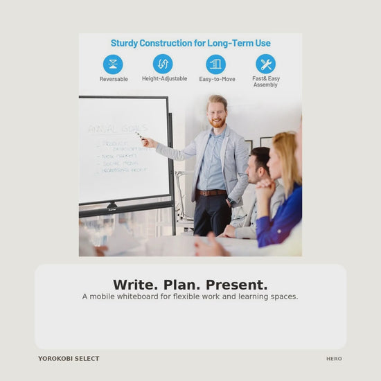 Mobile Magnetic Double-Sided Whiteboard with Adjustable Height product video