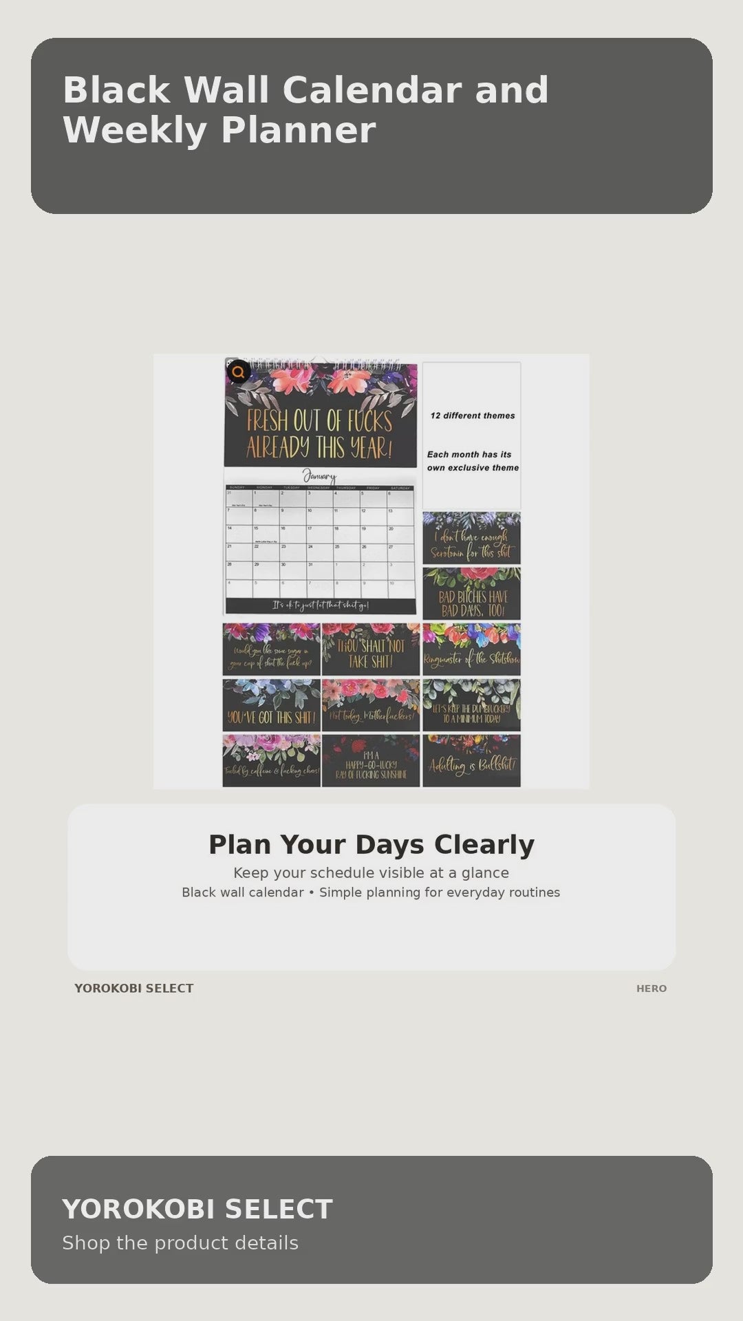 Black Wall Calendar and Weekly Planner product video