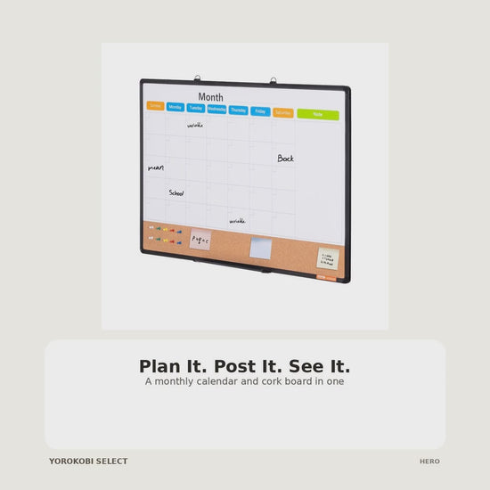 Monthly Calendar Whiteboard and Cork Bulletin Board - Black product video