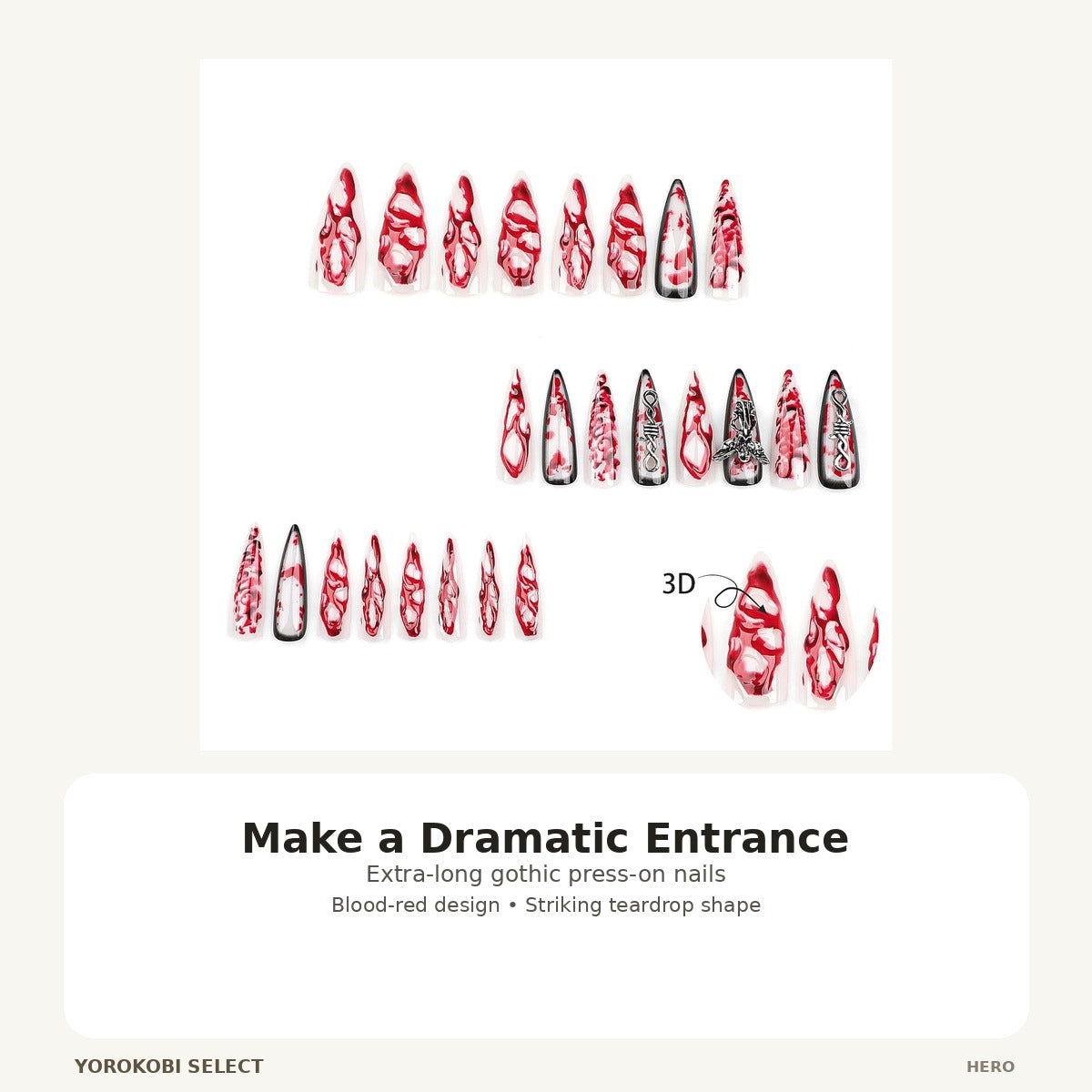 Extra-Long Gothic Teardrop Press-On Nails