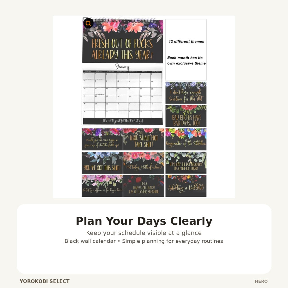 Black Wall Calendar and Weekly Planner