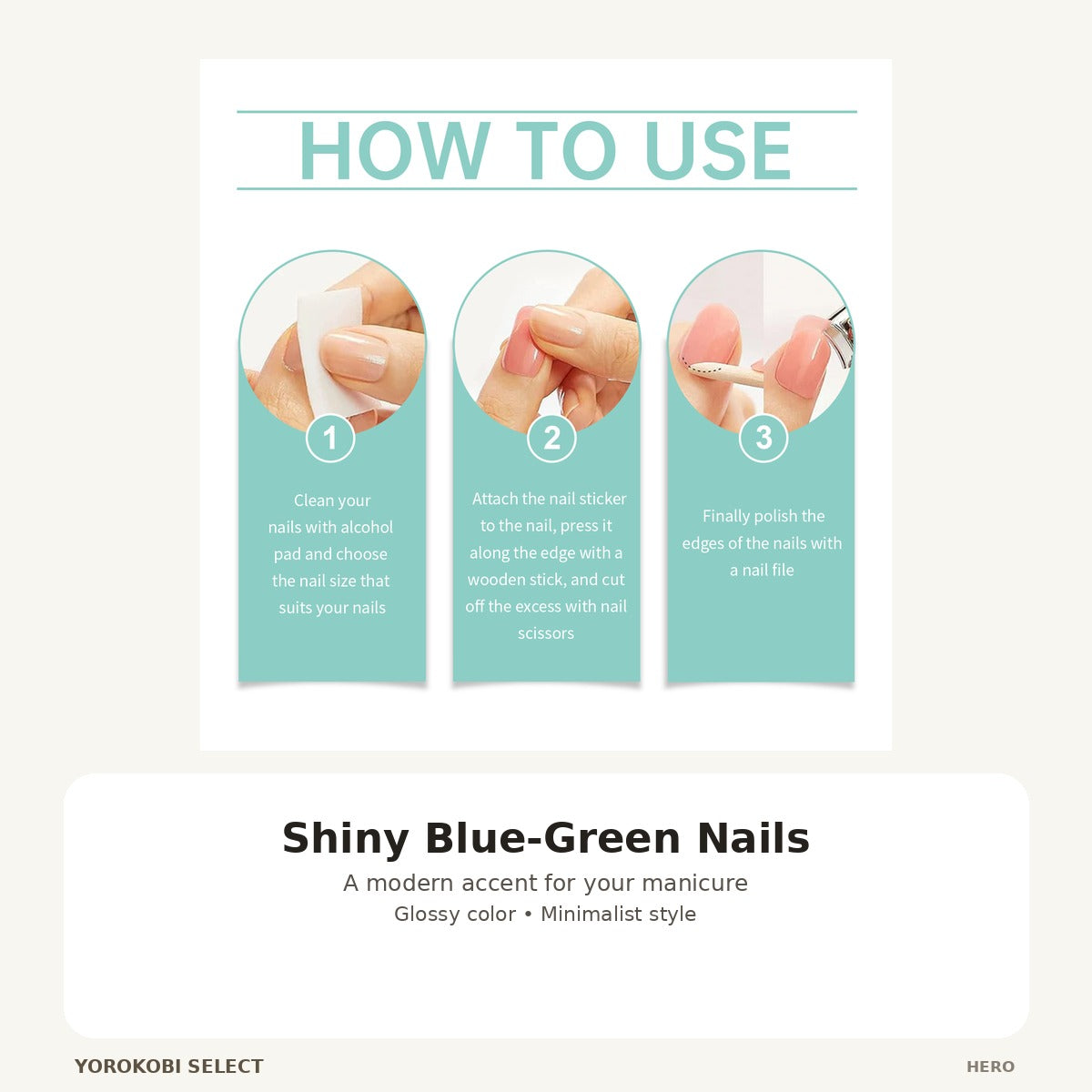 Shiny Blue-Green Gel Nail Stickers