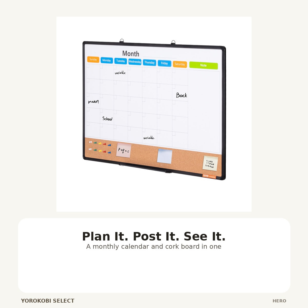 Monthly Calendar Whiteboard and Cork Bulletin Board - Black