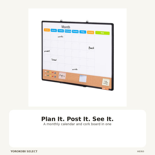Monthly Calendar Whiteboard and Cork Bulletin Board - Black