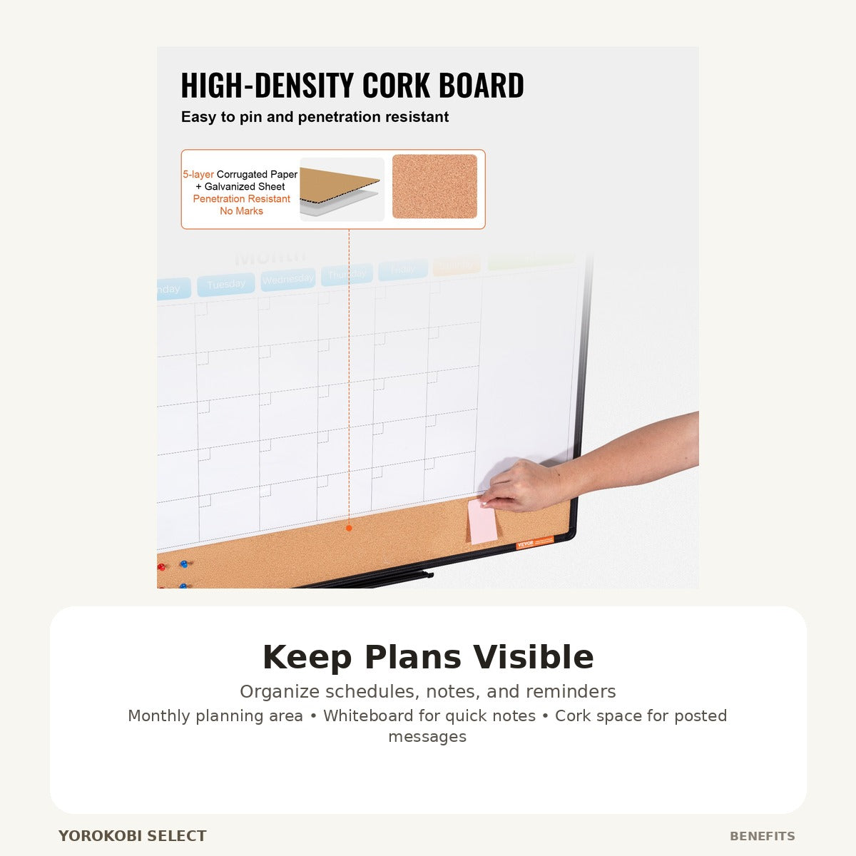 Monthly Calendar Whiteboard and Cork Bulletin Board - Black image 2