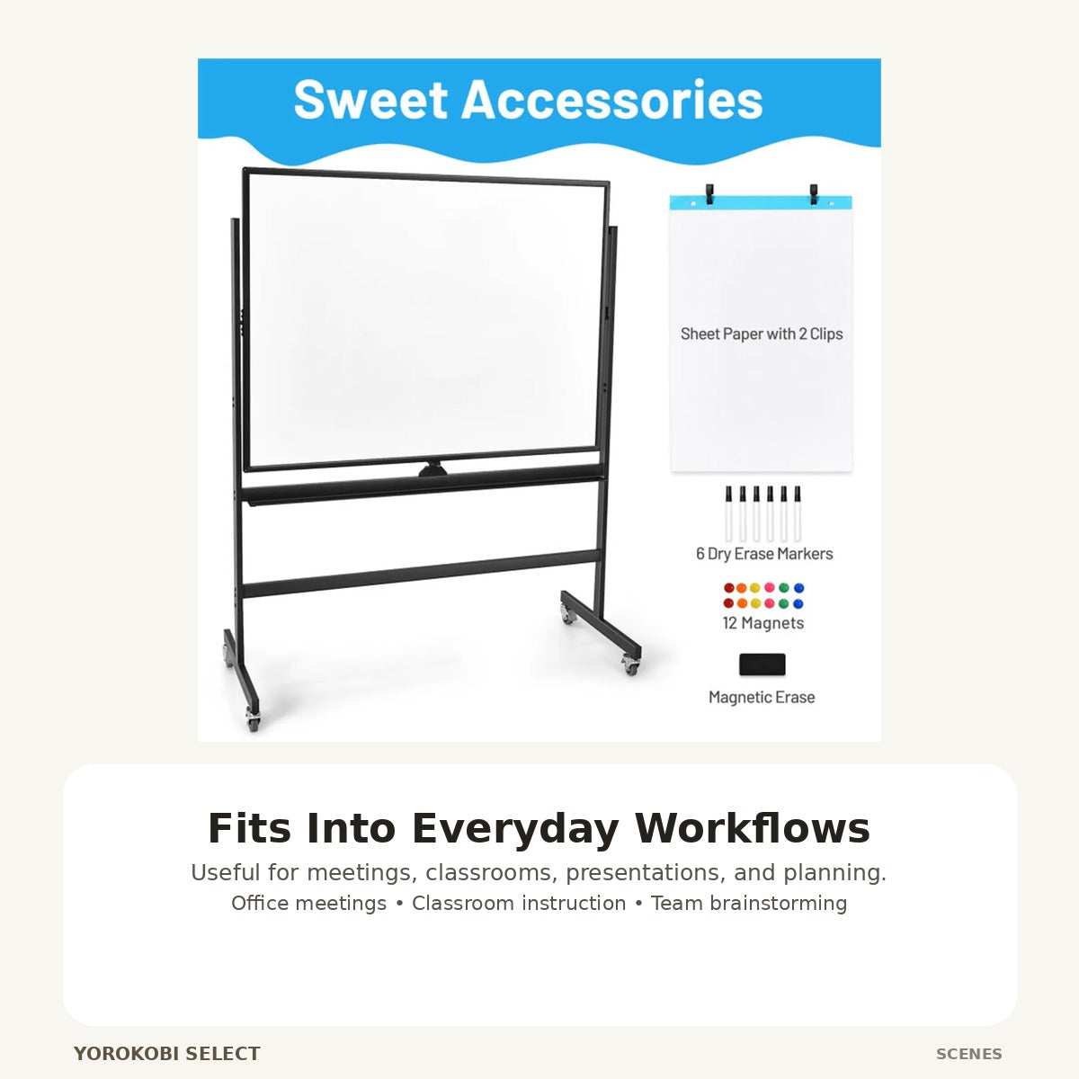 Mobile Magnetic Double-Sided Whiteboard with Adjustable Height image 3