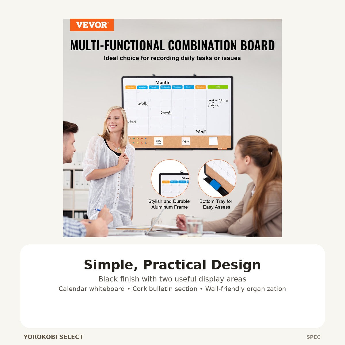 Monthly Calendar Whiteboard and Cork Bulletin Board - Black image 4