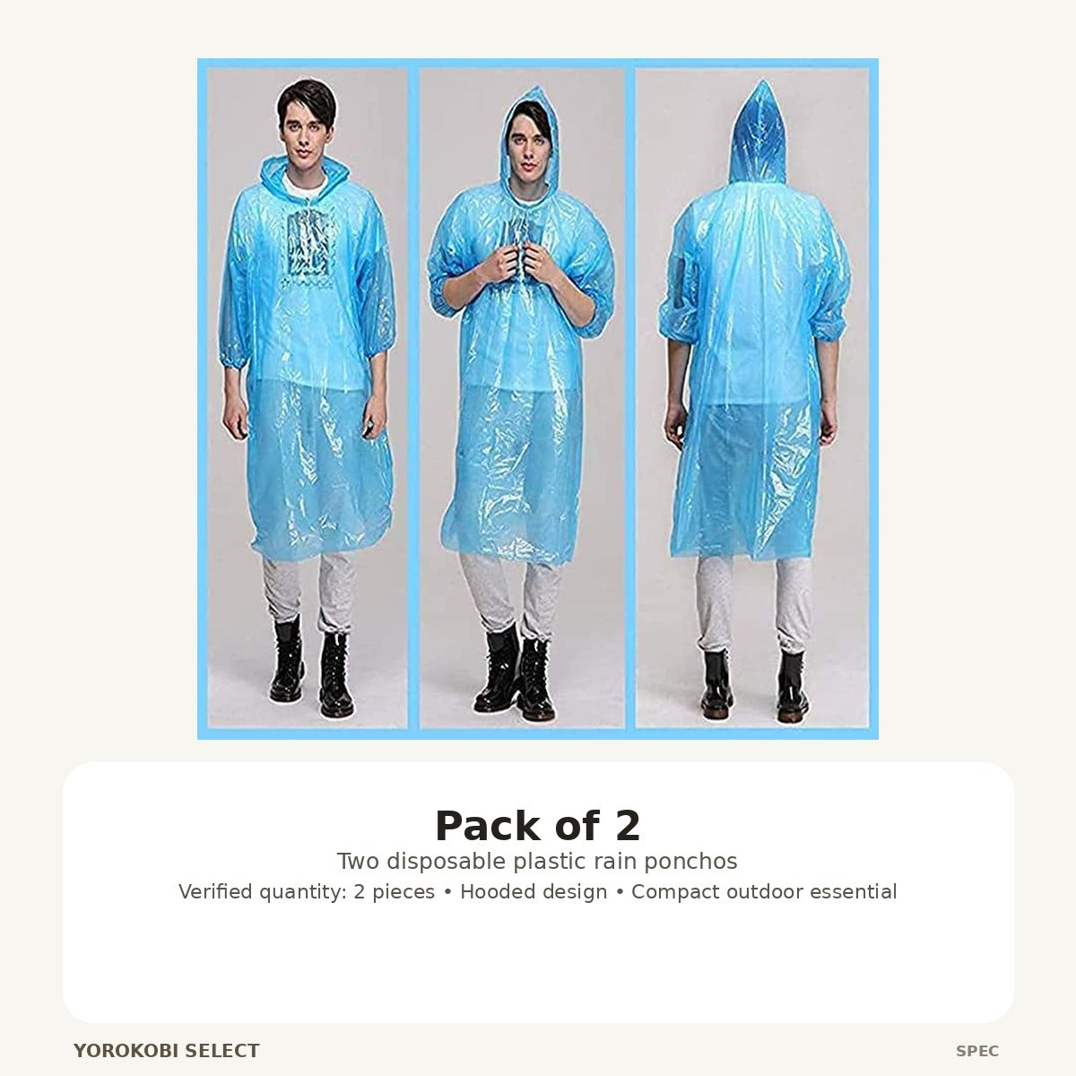 Disposable Plastic Rain Ponchos, 2-Pack with Hoods image 4