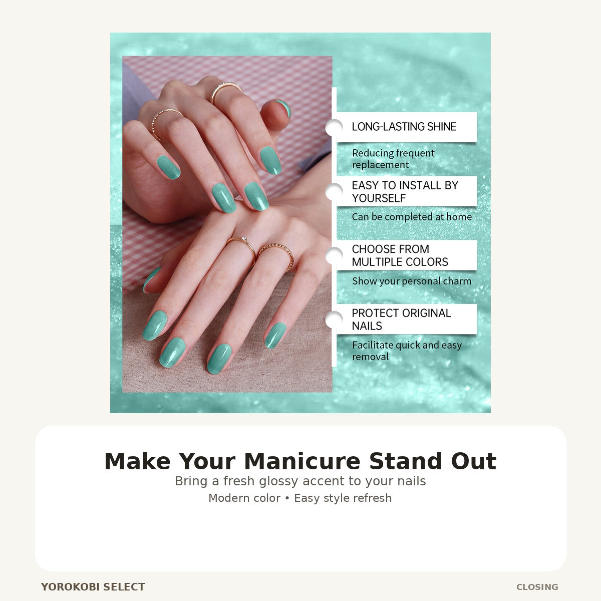 Shiny Blue-Green Gel Nail Stickers image 5
