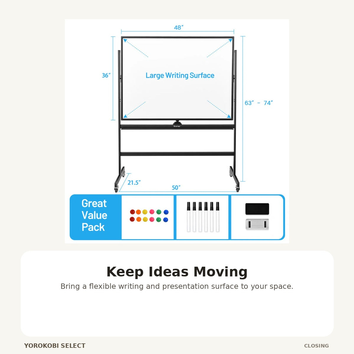 Mobile Magnetic Double-Sided Whiteboard with Adjustable Height image 5